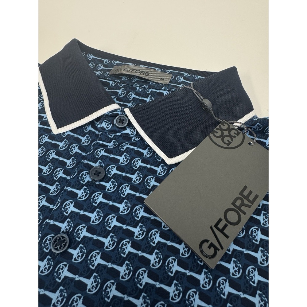 NWT G/FORE G Link Tech Jersey Golf Polo Shirt Horsebit FOU Blue Size MEDIUM $120